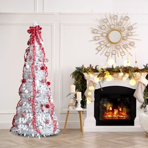 Albero di Natale Artificiale Pre-Illuminato da 1,8 Metri, Completamente Decorato con 100 Luci Calde Rosse per Casa o Ufficio - Product Image 6