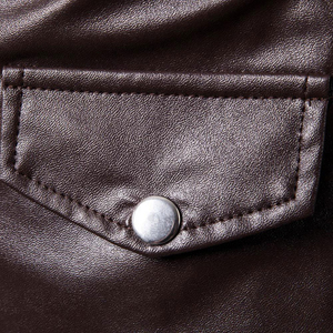 Veste en cuir marron pour homme, coupe slim, style motard, fermeture éclair asymétrique, multi-poches, cuir véritable, veste décontractée - Product Image 6