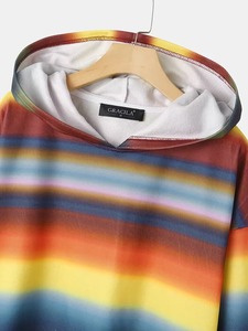 Sweat-shirt à capuche unisexe personnalisé avec impression intégrale, rayures arc-en-ciel, sublimation, polaire polyester, coupe oversize - Product Image 3