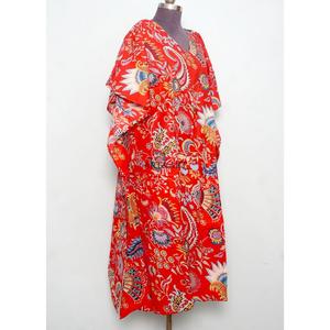 Indian Woman Maxi <b>Kaftan</b> Dresses Soft Breathable Cotton Relaxed Gown Ruffle Sleeves Floral printing Eco-Friendly 100% Cotton - Product Image 4