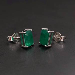 Pendientes de Esmeralda Rectangulares de Plata de Ley, Piedra Preciosa de Nacimiento de Mayo, Regalo de Boda o Cumpleaños para Mujer - Product Image 2