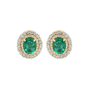 Vente en gros de boucles d'oreilles à double halo en or blanc 18 carats avec émeraude ovale naturelle et diamants, Memoria Jewels - Product Image 2
