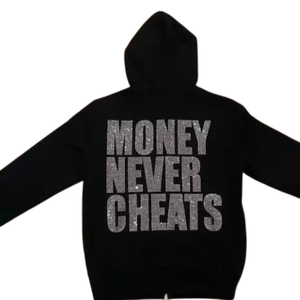 Sweat à capuche noir personnalisé avec logo en strass, 100% coton, streetwear oversize d'hiver pour hommes et femmes - Product Image 3