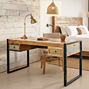 Table d'étude en bois massif fabriquée à la main par un designer indien avec métal en fer et bois pour la maison, le salon, les hôtels et les centres de villégiature - Product Image 1