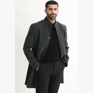 Gabardina Larga y Delgada de Lana Vintage para Hombre, Estilo Europeo Americano, Color Sólido, Informal - Product Image 1