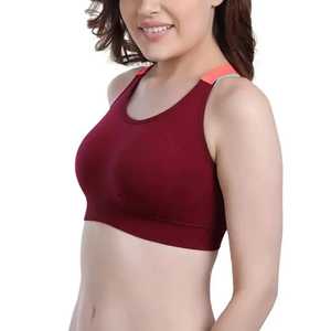 Sujetador deportivo de espalda cruzada de color liso para mujer, cuello redondo, soporte medio, transpirable, ropa deportiva de yoga, diseño sin costuras, venta directa en línea - Product Image 3