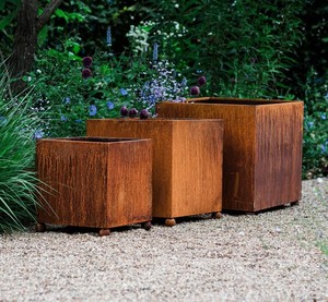 Ensemble de trois jardinières carrées en cuivre rustiques, best-sellers, pour décoration de jardin extérieur, à prix avantageux - Product Image 6
