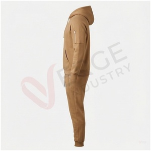 Ensemble de survêtement kaki pour homme, manches longues, capuche, fermeture à cordon, couleur unie, coupe décontractée, vêtements d'automne - Product Image 3