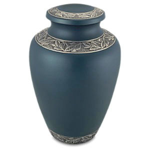 Urnas Funerarias al por Mayor - Elegante Urna de Cremación de Aluminio Azul con Patrón Decorativo de Hojas Grabadas, Urnas de Fabricante de Alta Calidad - Product Image 1