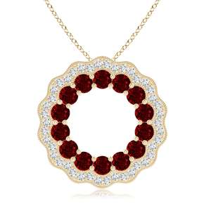 Pendentif cercle floral en rubis rouge et diamants 14 carats, qualité supérieure, fabrication artisanale, bijoux fins, pour soirée, pendentif cercle ajouré pour femme - Product Image 1