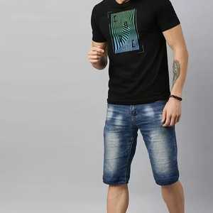 T-shirt pour homme à motif géométrique noir, manches courtes, col rond, coupe ajustée, vêtement décontracté, imprimé numérique, tissu jersey en coton - Product Image 4
