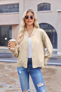 Cream Varsity <b>Jacket</b> Soft Bomber Women Coat Casual Baseball <b>Jacket</b> for <b>Lady</b> Fashion Pocket Design Button Up Sportswear Top New - Product Image 4