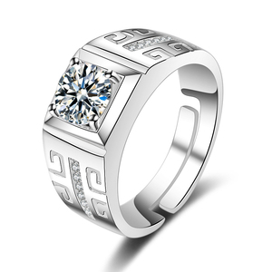 Men's 925 Sterling Silver <b>Cocktail</b> <b>Ring</b> With Round Zircon Prong Setting Geometric Pattern Rhodium Plated Classic Style - Product Image 4