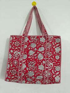 Quilted Kantha Cotton <b>Tote</b> Bag Handmade Printed Shoulder Bag Large Capacity Everyday Utility Summer/Winter Zipper Closure - Product Image 5