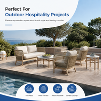 Ensemble de canapés d'extérieur en corde de style nordique, résistant aux intempéries, mobilier de salon de patio, OEM ODM, commande en gros, canapé d'extérieur pour hôtel, complexe hôtelier, bord de piscine