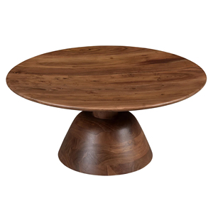 Table basse moderne en bois massif avec piétement en bois de manguier, plateau rond finition marron, design contemporain pour salon, maison, villas - Product Image 2