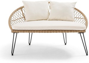 Nordic Outdoor <b>Rattan</b> <b>Sofa</b> Set with Cushions Woven Garden Bench Patio Furniture for Courtyard Balcony Villa - Product Image 1