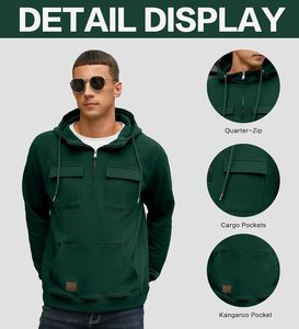 Custom <b>Men's</b> Half Zip Hoodie Front <b>Pouch</b> Pocket Long Sleeve Eco-Friendly Quick Dry Cotton Fleece Winter ODM Factory Direct - Product Image 6
