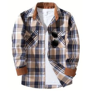Men Breathable Autumn Long Sleeve Buffalo <b>Plaid</b> Flannel <b>Shirt</b> with Dual Chest Pockets Green Black Check Button - Product Image 3