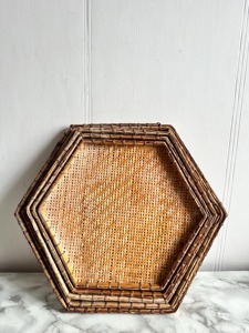 Decorative Hexagon Cane Woven <b>Tray</b> For Coffee Table Centerpiece <b>Snack</b> Serving <b>Tray</b> Home Cafe And Restaurant Use From India - Product Image 3