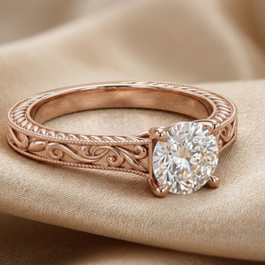 Anillo Solitario con Diamante Redondo Auténtico |   Anillo de Diseño de Oro Rosa de 14K para Mujer, Ideal para Fiestas |   Juego de Joyería de Lujo para Regalo de Compromiso - Product Image 1