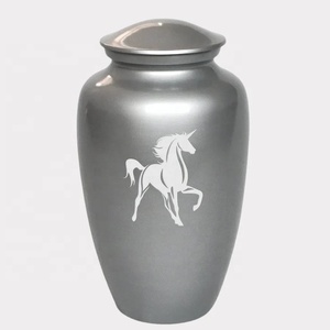 Urne commémorative en métal avec motif équestre, finition gris brossé, pour cendres de crémation, récipient funéraire souvenir - Product Image 2