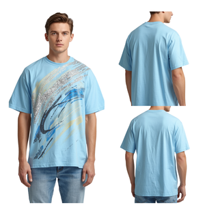 Camiseta Oversize de Algodón para Hombre con Gráfico Animado de Diamantes de Imitación Azul Cielo - Moda y Estilo - Product Image 4