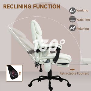 High Back Reclining Executive Office Chair with 6 <b>Vibrating</b> Points White Footrest and <b>Remote</b> for Massaging Purpose - Product Image 5