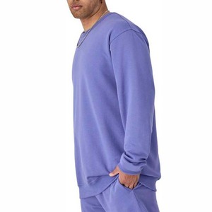 Sweat-shirt pour homme, coupe ample, couleur unie, violet, col rond, manches régulières, en coton tricoté, décontracté, pour l'automne, en vente - Product Image 5