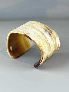 Elegant Wide Buffalo Horn Cuff <b>Bracelet</b> Ribbed Layered Design Polished Finish Handmade Statement Fashion Jewelry - Product Image 3