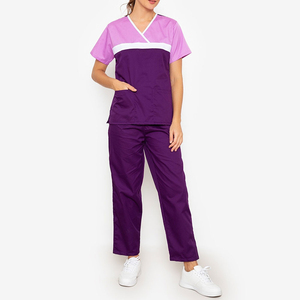 2026 Top Trendy Women's Purple <b>Scrub</b> <b>Set</b> With Pink Sleeves Hospital Uniform Cotton Polyester Woven Fabric - Product Image 2