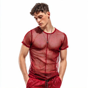 Camiseta de malla transparente para hombre, cuello redondo, manga corta, para discoteca, playa y natación - Product Image 6