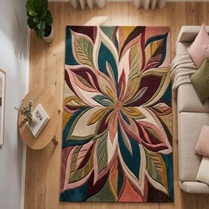 Alfombra moderna abstracta de lujo, alfombra hecha a mano con diseño floral de hojas, alfombra botánica colorida para sala de estar, dormitorio, decoración del hogar - Product Image 4