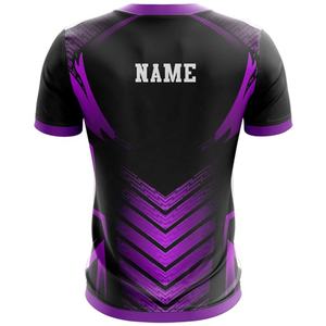Camiseta Deportiva de Manga Corta Personalizada para Hombre, Negra y Morada, Transpirable, Ligera, de Poliéster, con Diseño Sublimado - Product Image 3