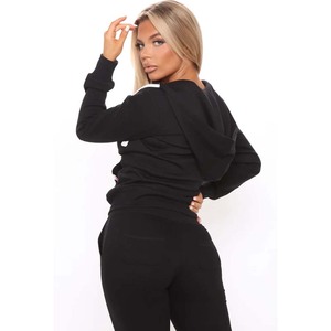 Women's <b>Black</b> Hooded Zip-Up Sweatshirt Full <b>Sleeve</b> Solid Color Knitted Cotton Casual Wear Autumn Style - Product Image 2