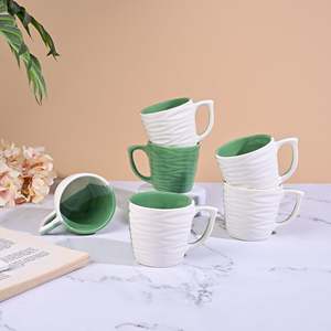 Forest Sculpted <b>Large</b> Capacity Ceramic <b>Cups</b> Set of 6 Microwave Safe Green <b>Tea</b> Mugs with Cute Handmade Design <b>for</b> Cappuccino - Product Image 5