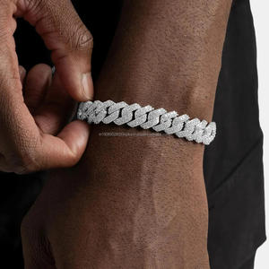 Pulsera Cubana con Eslabones de Moissanita Chapada en Oro Blanco, Regalo para Él, Joyería Hip Hop Bling, Cadena Cubana para Hombre, Regalo de Boda o San Valentín - Product Image 3