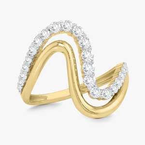 Double Band Wavy <b>Stacking</b> Statement <b>Rings</b> Solid 14K 18K Gold Unique Round Cut Lab Grown Diamond Two Band Wedding <b>Rings</b> Wholesale - Product Image 5