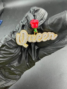 Moissanite Queen Rose Pendant Iced Out <b>Custom</b> Script <b>Name</b> Hip Hop Luxury Statement <b>Necklace</b> Streetwear Jewelry For Women - Product Image 3