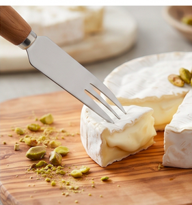 Juego de cuchillos de queso de acero inoxidable con mango de madera brillante de tacto plateado, esparcidor de queso, tabla de queso, utensilios de cocina - Product Image 5