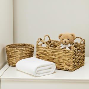 Natural Water Hyacinth Basket <b>Handmade</b> Woven Storage Organizer Eco-Friendly Laundry Basket for <b>Clothes</b> Toys Durable Basket - Product Image 1