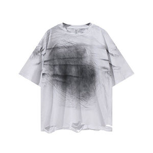 Camiseta de Manga Corta Oversize para Hombre, Tie-Dye, Cuello Redondo, Informal, de Algodón Tejido, Estampada, Corte Holgado, Largo Regular - Product Image 1