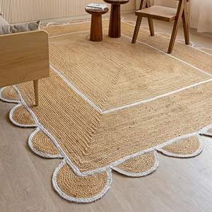 Alfombra de Yute Natural Hecha a Mano, Alfombra de Yute Trenzada Hecha a Mano, Alfombra de Yute Personalizada, Kilim, Alfombra de Cáñamo Natural con Diseño Floral, Decoración para el Hogar y Hoteles - Product Image 5