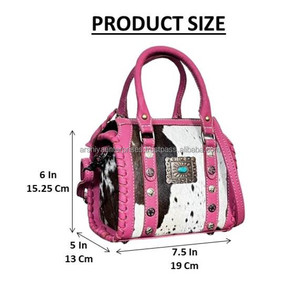 Premium <b>Tooled</b> Pink <b>Leather</b> Studs & Turquoise Concho Designer Duffel Bags Small Compact Cowhide <b>Leather</b> Travel Ladies Handbags - Product Image 2