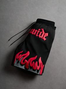 Streetwear Men's Casual Summer Graphic Shorts Flame Letter Print <b>Elastic</b> Waist Beach Shorts Black Polyester Puff Printed Shorts - Product Image 3