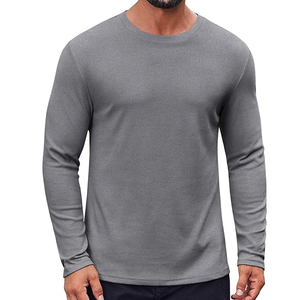 T-shirt à manches longues en coton de haute qualité pour hommes, col rond basique uni, impression personnalisée, fabricant OEM ODM - Product Image 1