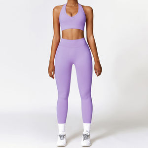 Ensemble de yoga pour femmes 2026 : Haut court dos nu avec coussinets de poitrine et pantalon élastique taille mi-haute pliable pour le sport et le fitness - Product Image 2