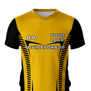 Custom Men's Soccer Jersey Set Yellow Black Sublimated V-Neck Short Sleeve Personalised kit Moisture Wicking <b>Athletic</b> Fit - Product Image 5