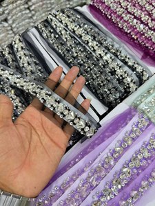 Ribete de encaje de malla con pedrería de cristal brillante de primera calidad para vestidos de novia de alta costura, ropa étnica de lujo, hecho a mano con PU - Product Image 6