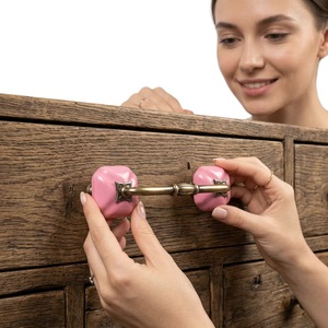 Traditional Ceramic Octagonal Cabinet Handle with <b>Pink</b> <b>Knobs</b> for Kitchen Bedroom Dining Furniture-Durable Industrial Design - Product Image 2
